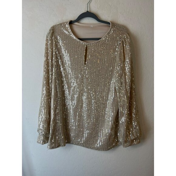 Women Unbranded Beige Sequin Top Keyhole Front Stretch Fully Lined Sz XL - Picture 1 of 6
